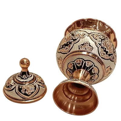 قندان مسی نقره کوب پایه دار نانو شده مدل بیات مرادی - تصویر 3