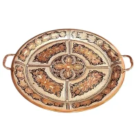 سینی مسی نقره کوب گرد پایه دار