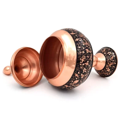 شکلات خوری مسی مدل الماس تراش طرح گل و مرغ کد al-101 - تصویر 2