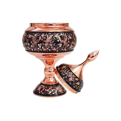 شکلات خوری مسی مدل الماس تراش طرح گل و مرغ کد al-101 - تصویر 4